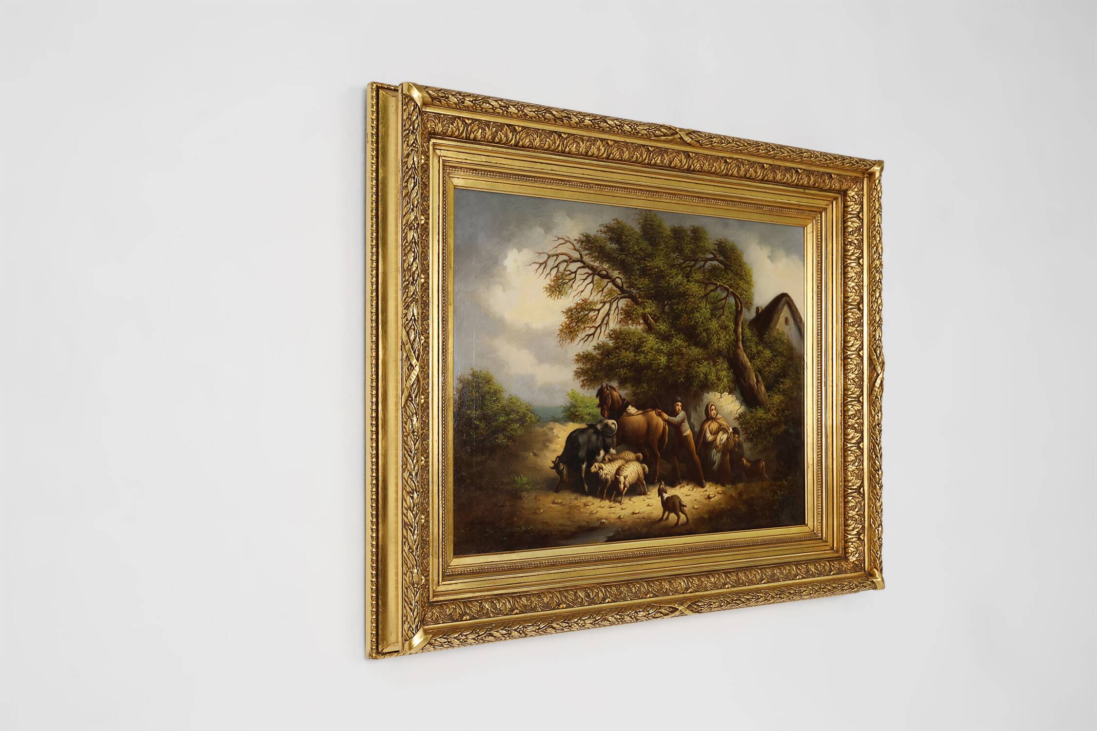 Large Rococo painting with gilded wooden frame, Belgium ca. 1900