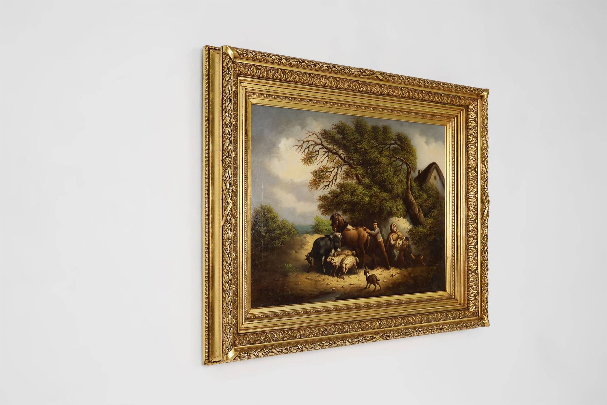 Tableau rococo avec cadre en bois doré, Belgique vers 1900