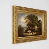 Large Rococo painting with gilded wooden frame, Belgium ca. 1900