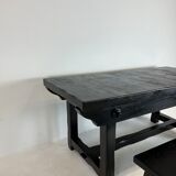 Brutalist elm table Wabi-sabi spirit and its 2 benches