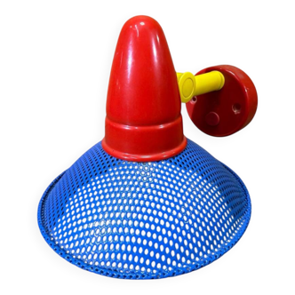 Wall lamp in Memphis Milano style, perforated metal, blue and red, 1980s.