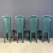 Vintage green leather dining chairs, 1980s - set of 4