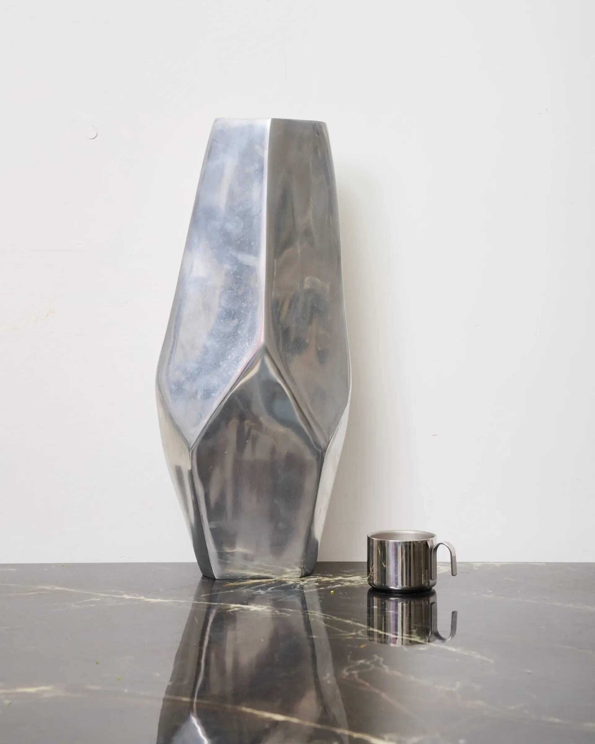 XXL "Facettes" vase in aluminium cast, 1970s