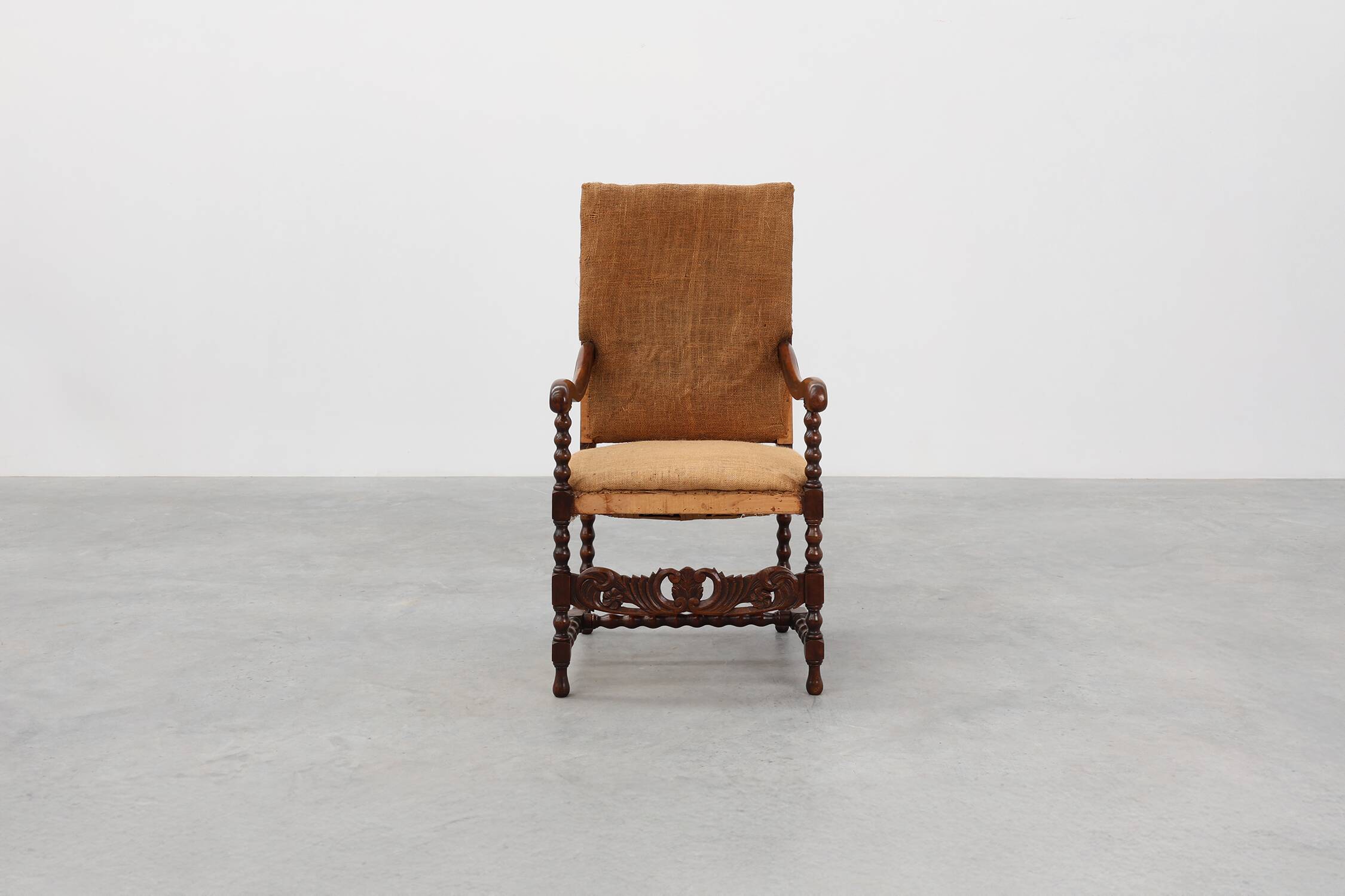 18th-Century Belgian Baroque Armchair in Wood and Leather, Louis XIV Period