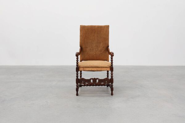 Fauteuil baroque belge du XVIIIe siècle en bois et cuir, époque Louis XIV