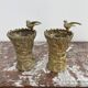 Pair of vases, solid bronze, gilded, early 20th century work, dove decoration, sheaf of wheat, art