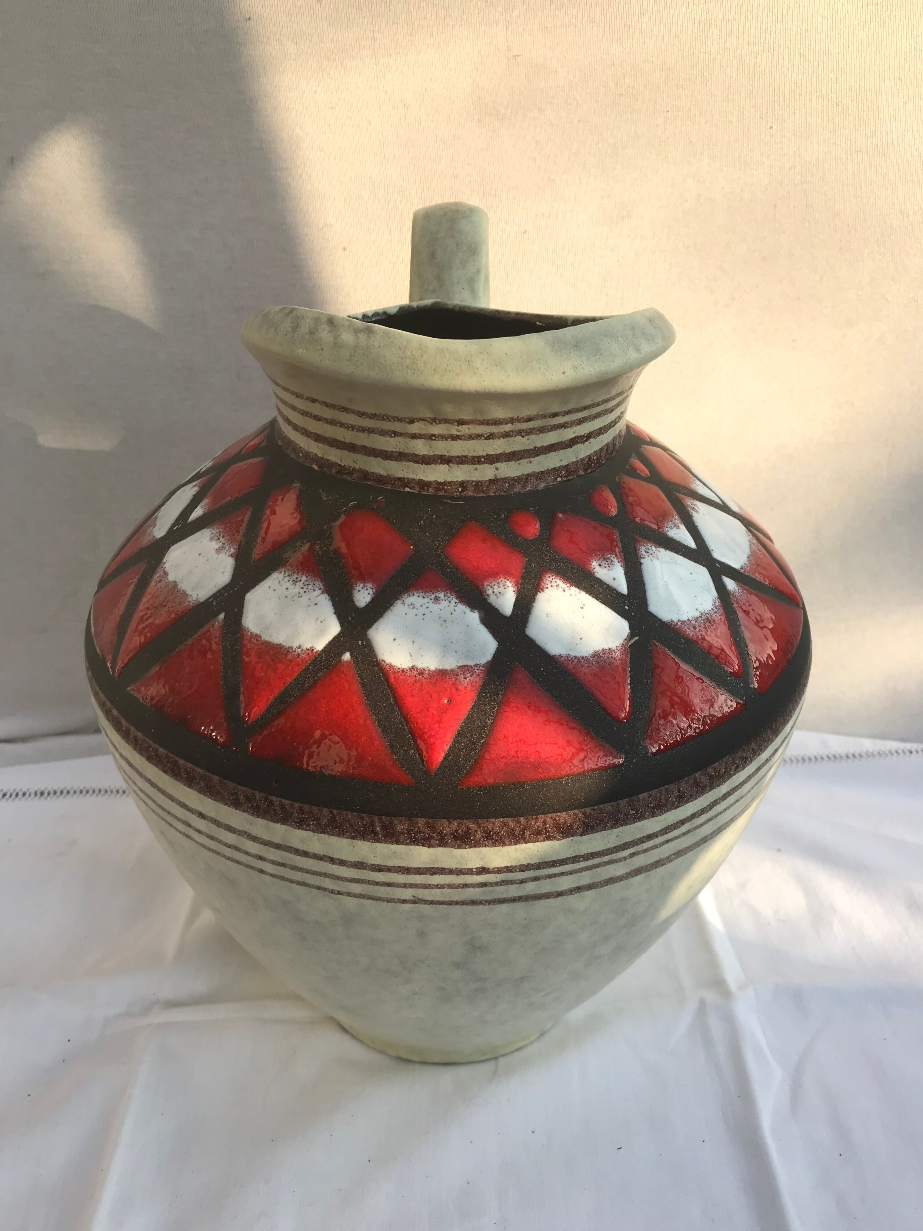 Former Pitcher Grand Ceramic Model Beige Grey Red Black GERMANY Vintage