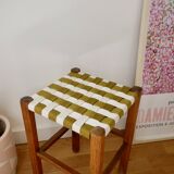 Wooden stool. Vintage stool. woven stool