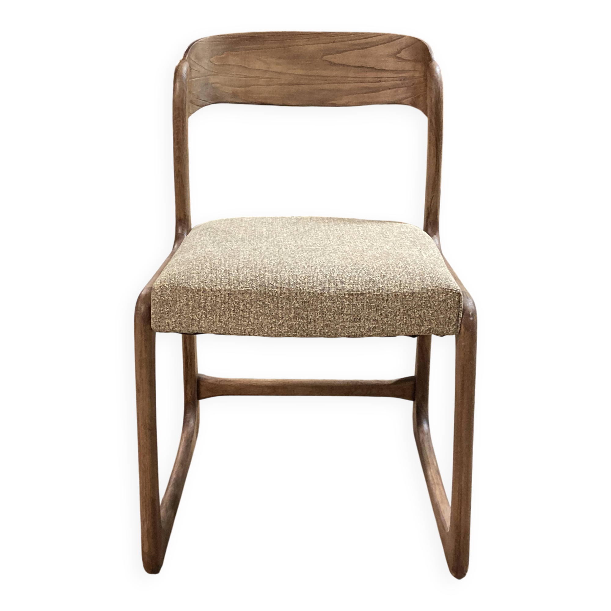 Restored vintage sleigh chairs – solid wood & textured fabric