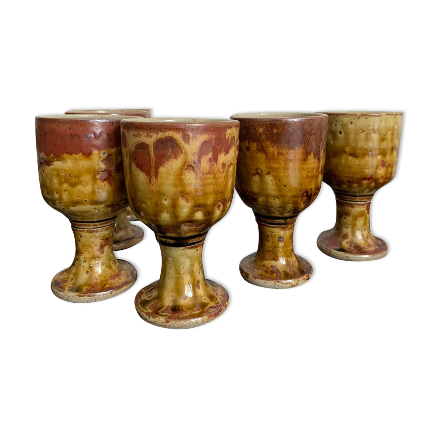 Grès mazagrans - 6 stoneware foot glasses - migeon la borde (cher)