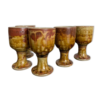 Grès mazagrans - 6 stoneware foot glasses - migeon la borde (cher)
