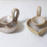 pair of vintage stoneware candlesticks