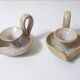 pair of vintage stoneware candlesticks