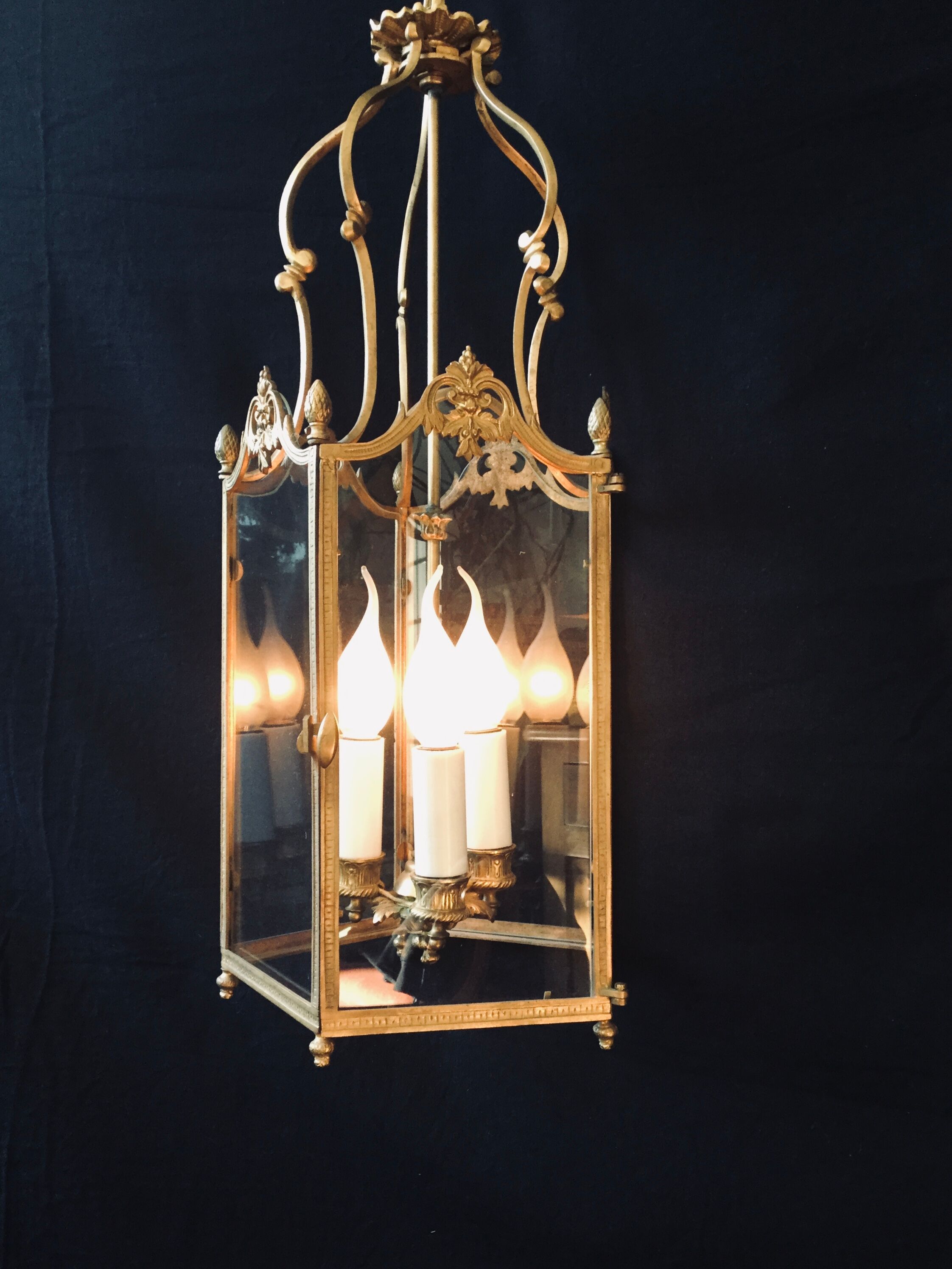 Lantern 3 lights bronze and brass