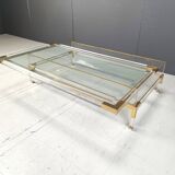 Table basse vintage à plateau coulissant en lucite et laiton, années 1970