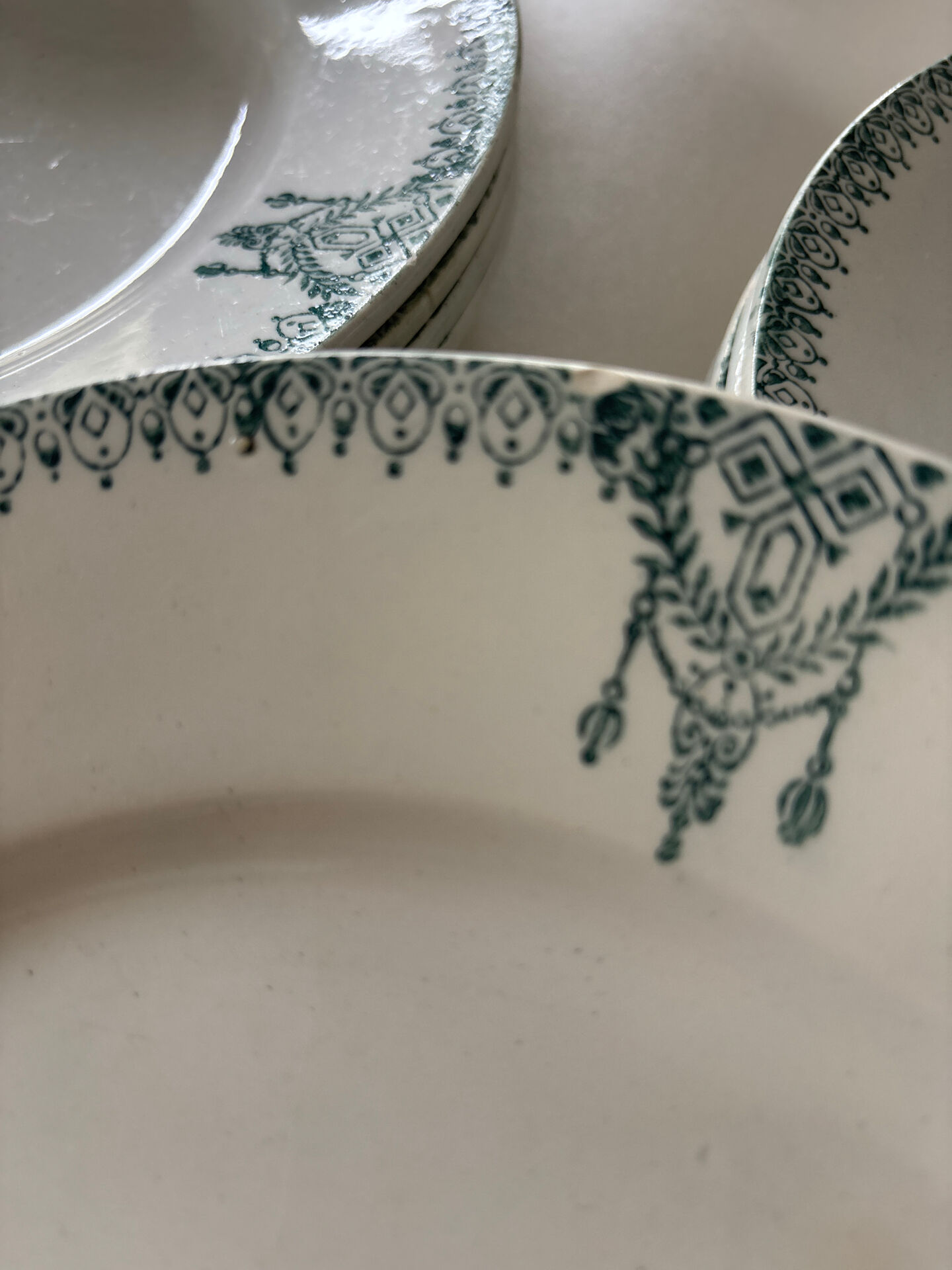 Flat plates in antique St Amand earthenware