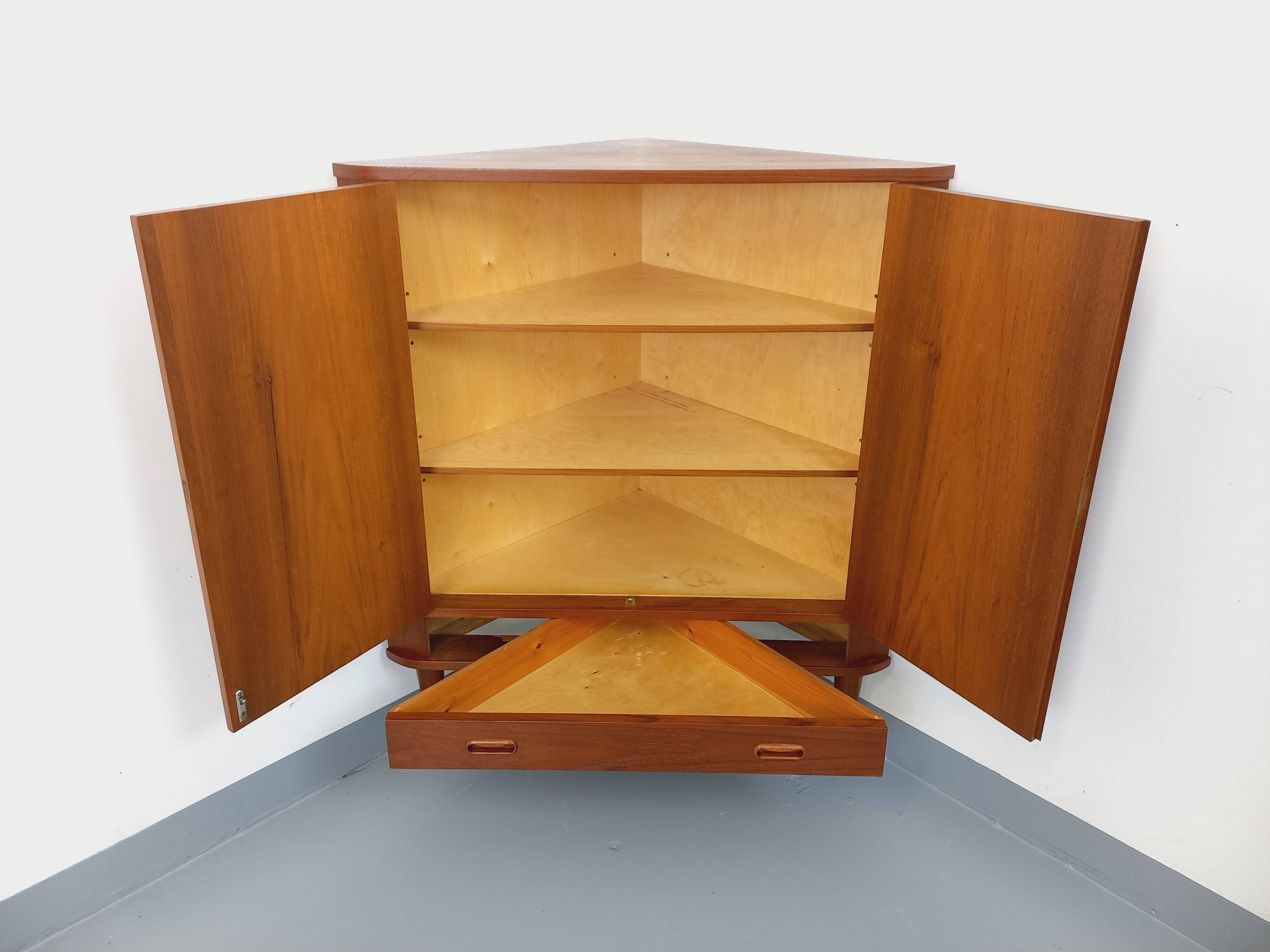Vintage Scandinavian teak storage corner cabinet from the 60s