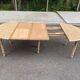 Round dining table with extendable leaves, Louis Philippe style, stripped in raw oak.