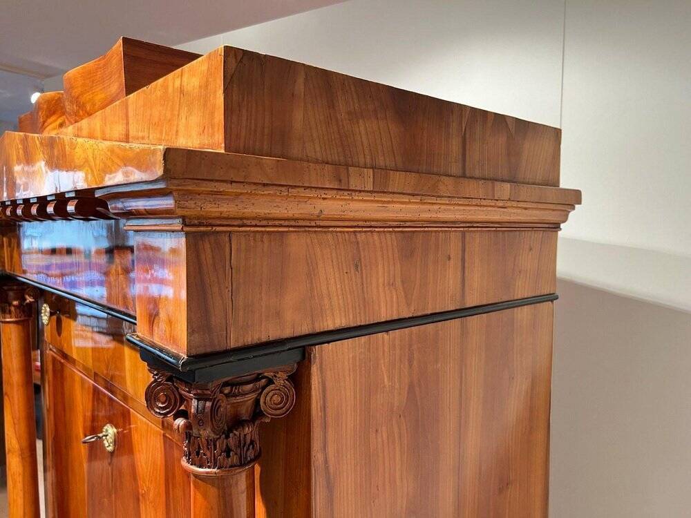 Biedermeier Secretaire in Cherrywood and Maple with Inlays and Brass, South Germany, 1830s