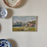 Peinture à l'huile sur toile "Forêt, champ et village" n°42
