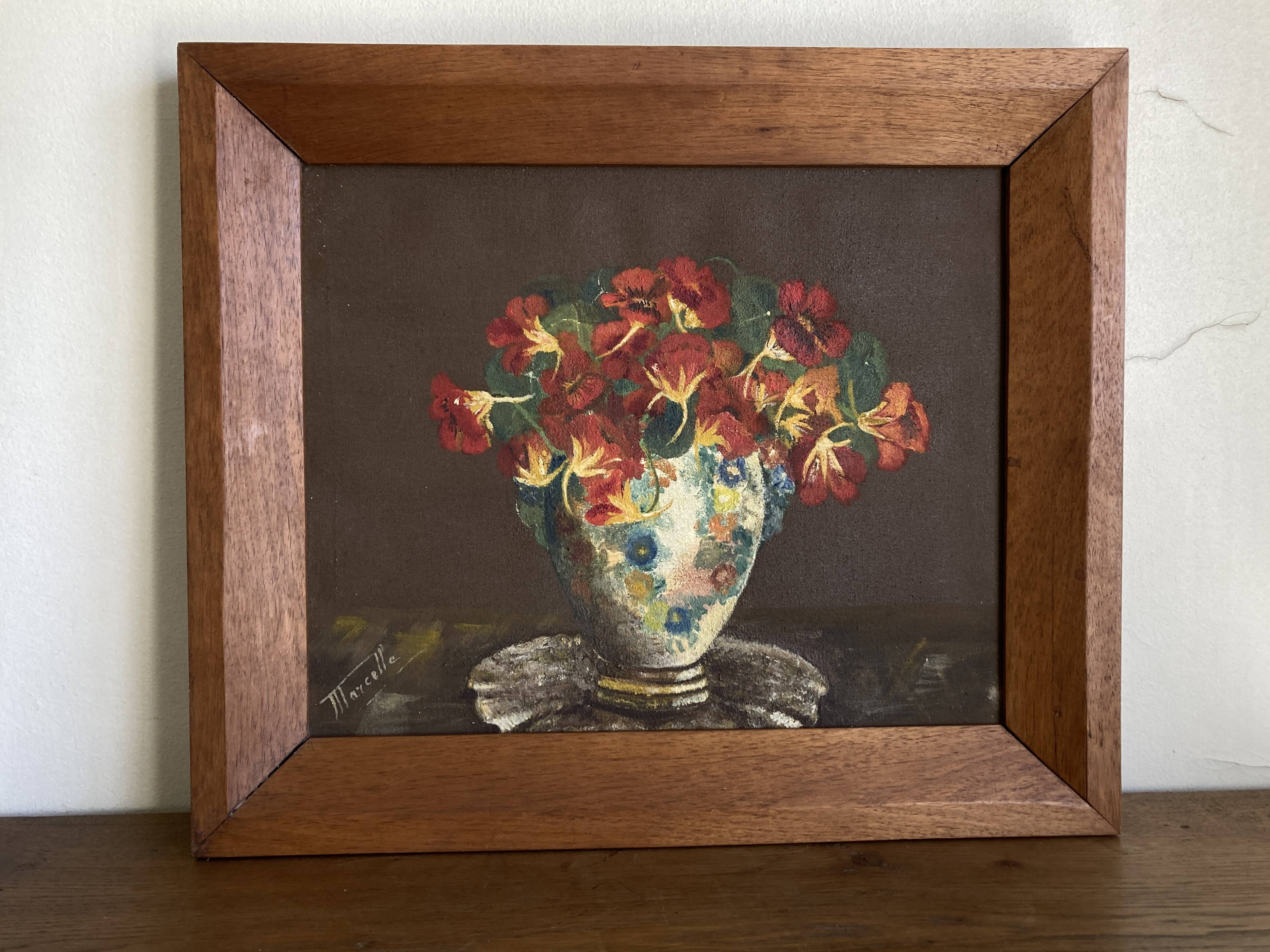 Nasturtiums, oil on canvas, modernist oak frame, 1930