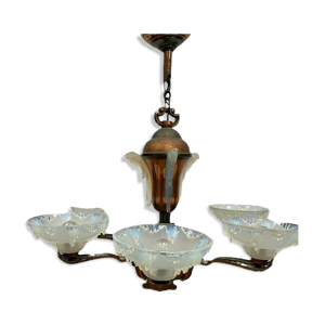 Lustre Art Déco en cuivre et coupelle