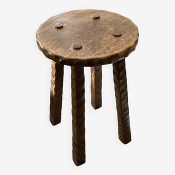 Vintage brutalist wooden stool