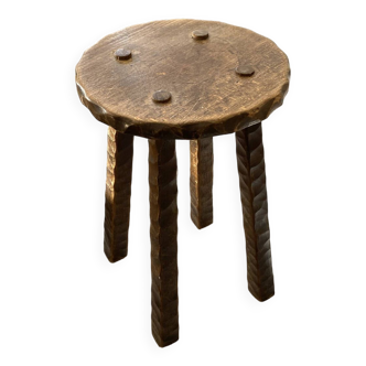 Vintage brutalist wooden stool