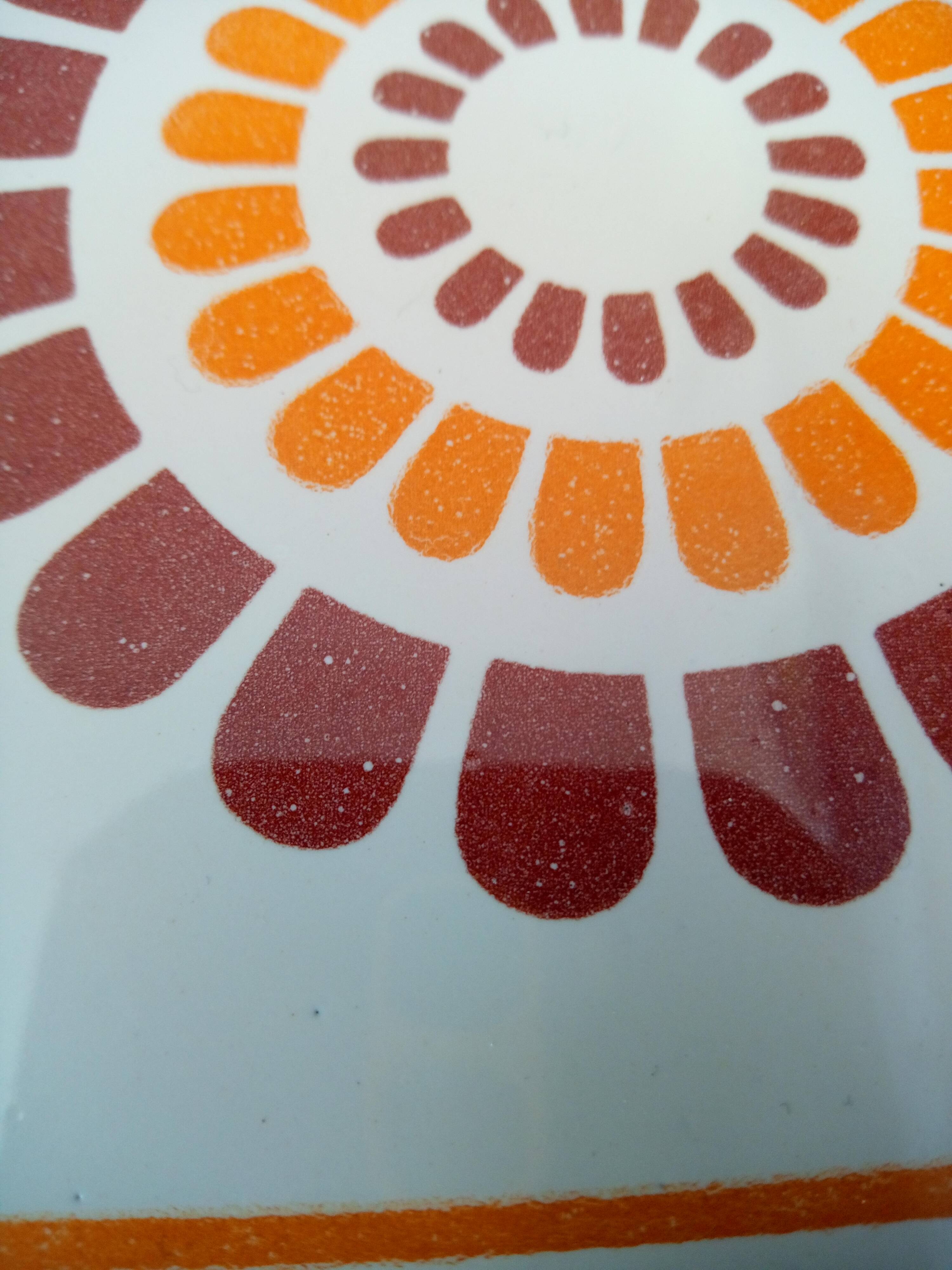 Set of decorative tiles from the 70s, orange pop flowers