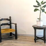 Antique side table with turned legs in solid wood, Louis XIII style