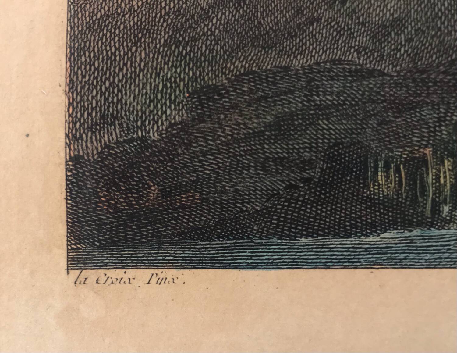 LACROIX of MARSEILLE. The Cascade of Tivoli, 1760. Enhanced etching.