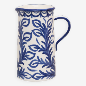 Large hand painted blue pitcher