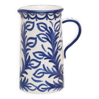 Large hand painted blue pitcher