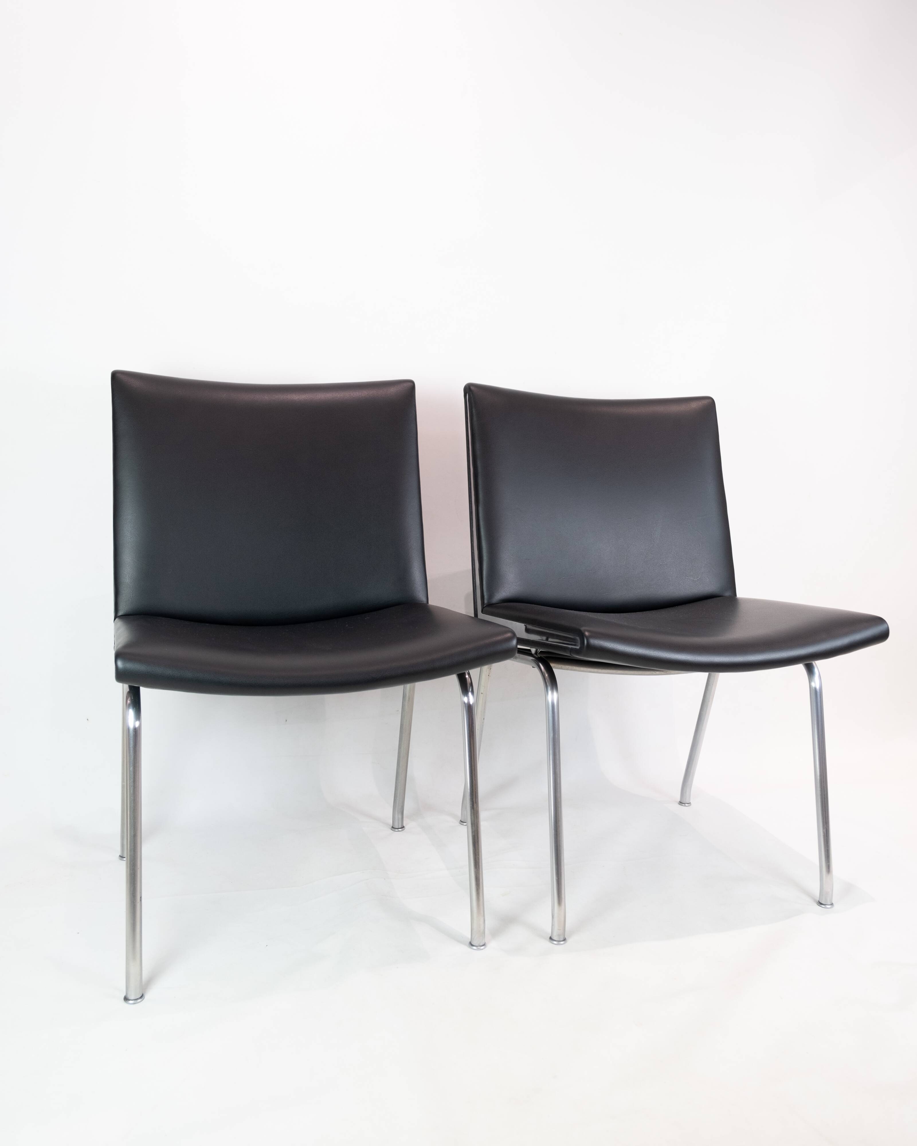 Kastrup chairs  In Black leather, Model CH401 By Hans J. Wegner  Made By Carl Hansen & Søn
