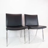 Kastrup chairs  In Black leather, Model CH401 By Hans J. Wegner  Made By Carl Hansen & Søn