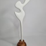 Biomorphic-inspired sculpture, on an industrial wooden base, 37 cm