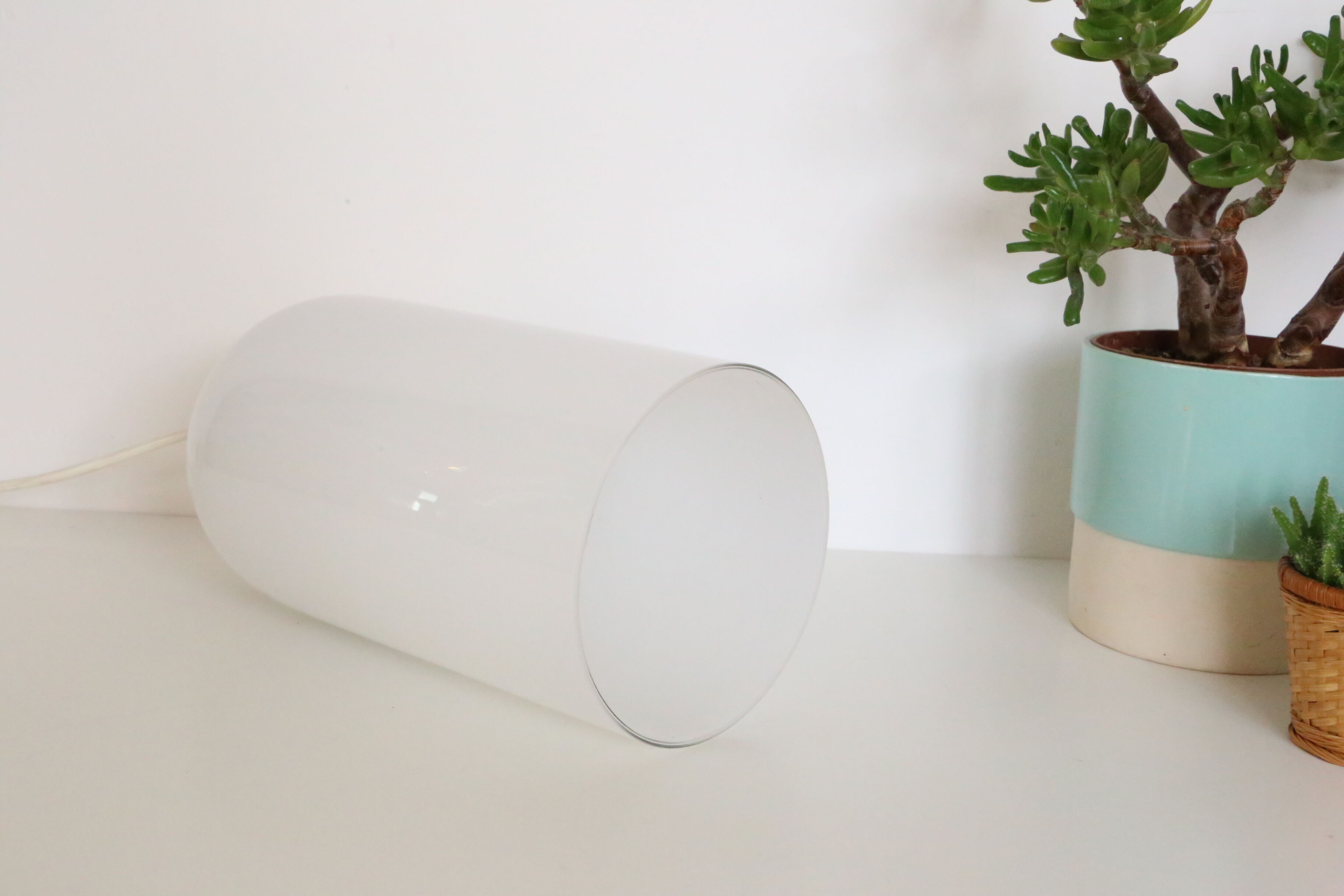 Suspension tube in white opaline, 60s