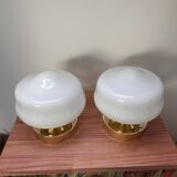 Paire d’appliques murales globes en opaline blanche