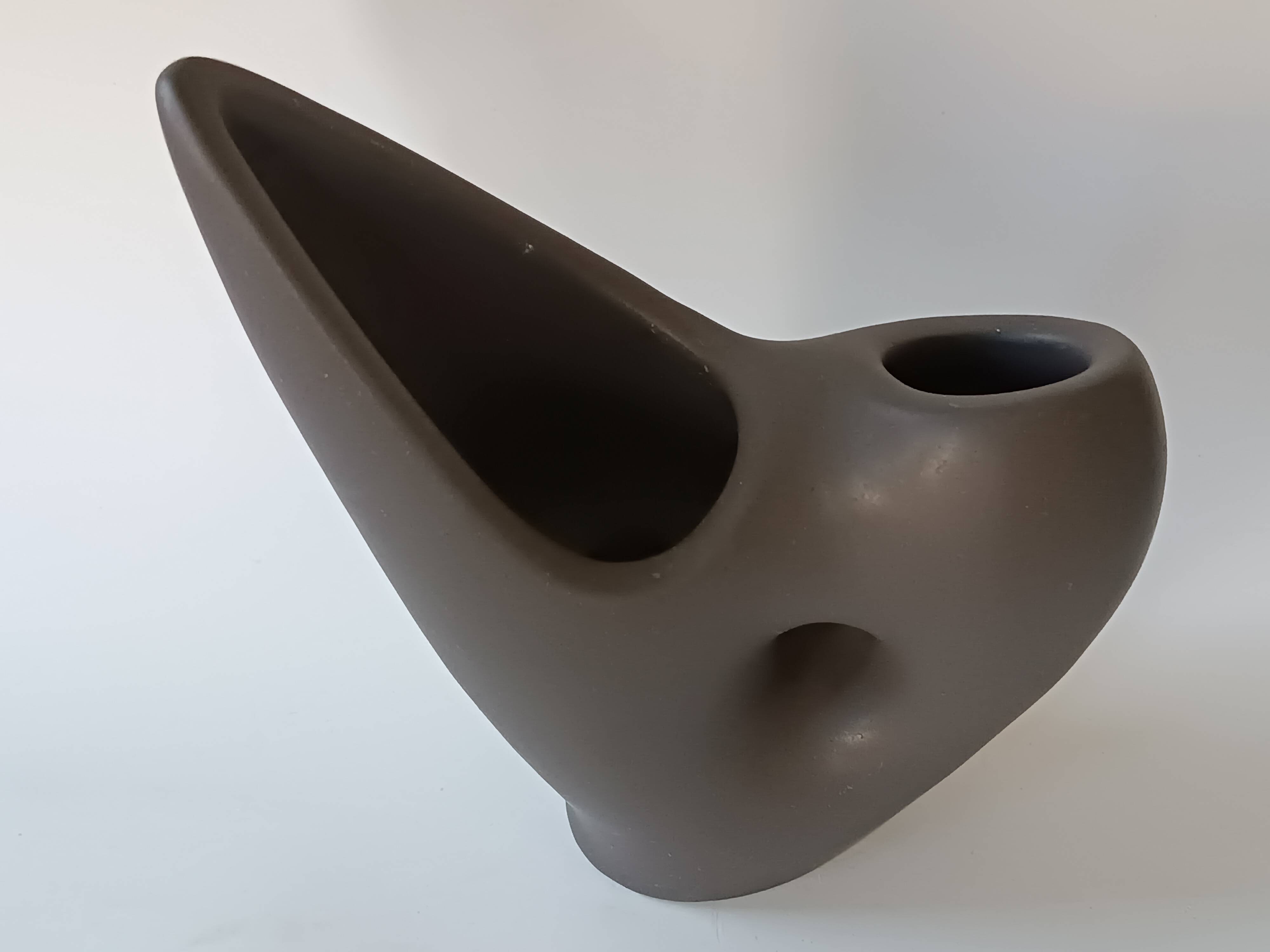 Free-form anthracite grey ceramic vase, Louis Giraud, Vallauris
