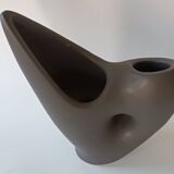 Free-form anthracite grey ceramic vase, Louis Giraud, Vallauris
