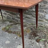 Table with tapered compass legs, extendable varnished wood, vintage 1950s