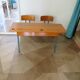 Bureau d’écolier vintage en bois et métal - Bureau double