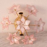 Lovely Murano Vintage Ceiling Light Pink Flowers, 1970s