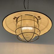 Industrial Grey Enamel Factory Cage Pendant Lamp in Cast Iron from Zaos, 1960s