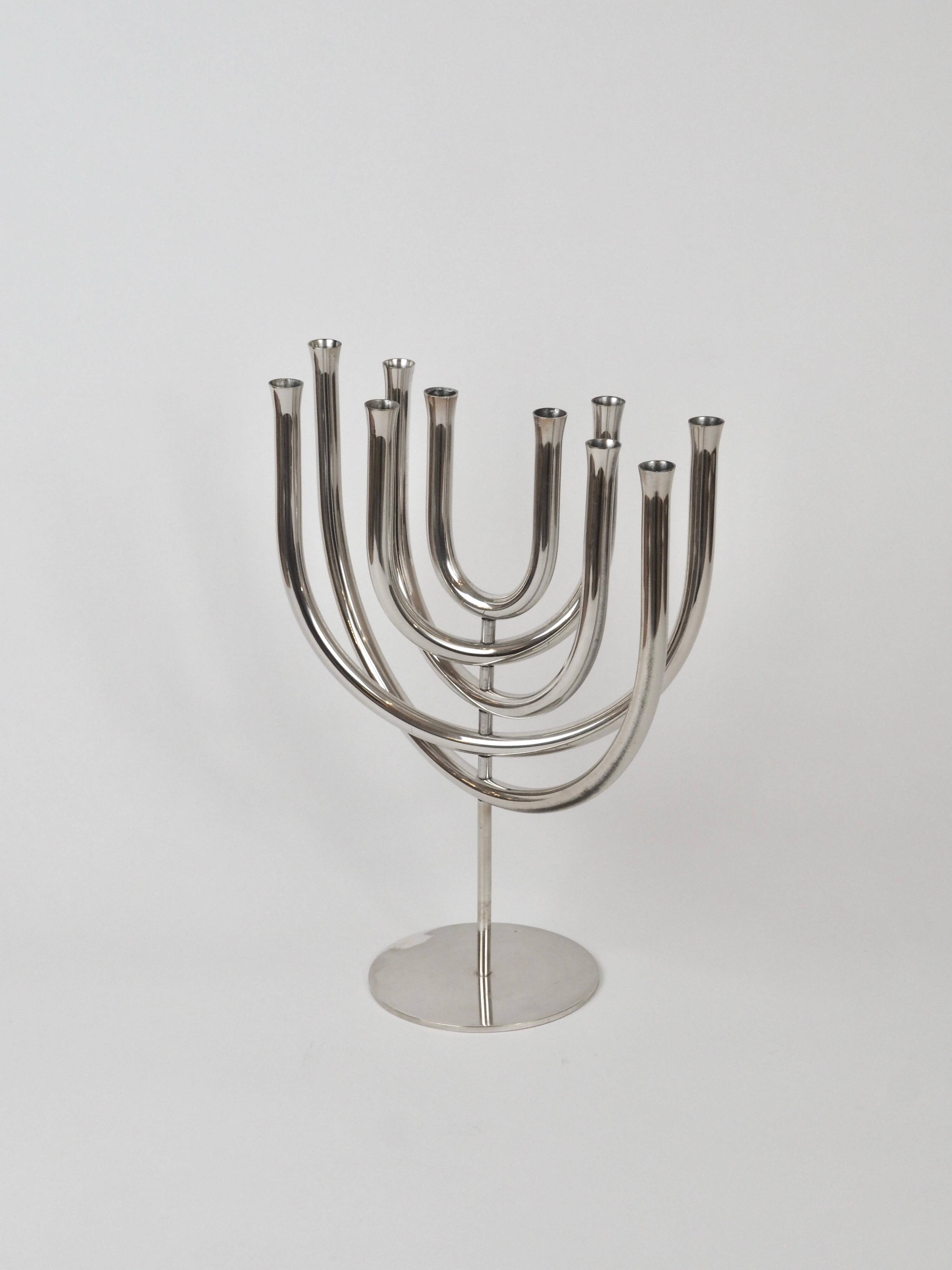 Chandelier cinétique moderniste du milieu du siècle, plaqué argent, à 10 lumières, Berndorf, années 1960