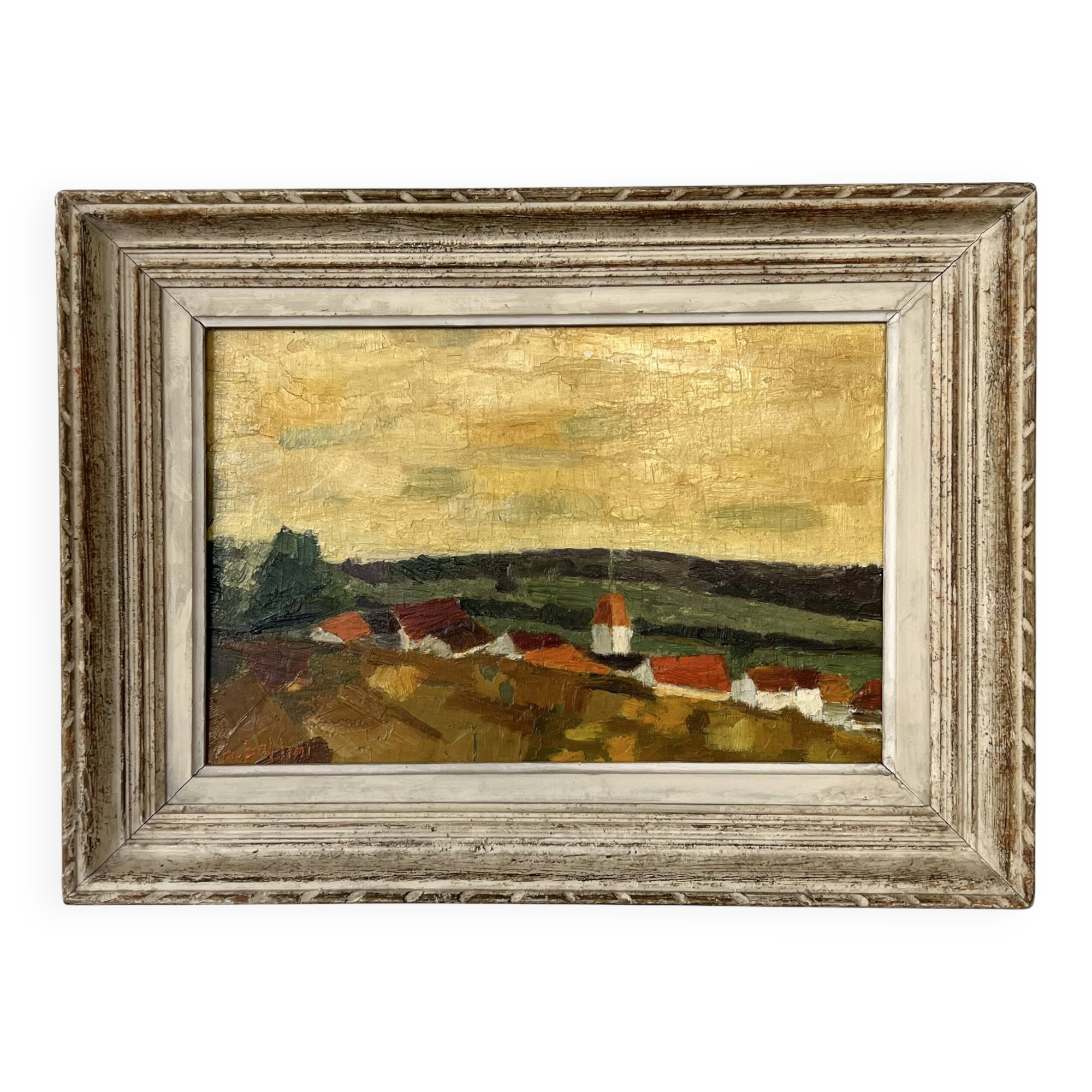 Painting "Village" M.Bellini, Oil on Panel signed