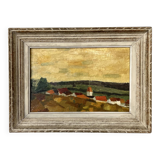 Tableau "Village" M.Bellini, Huile sur Panneau signé