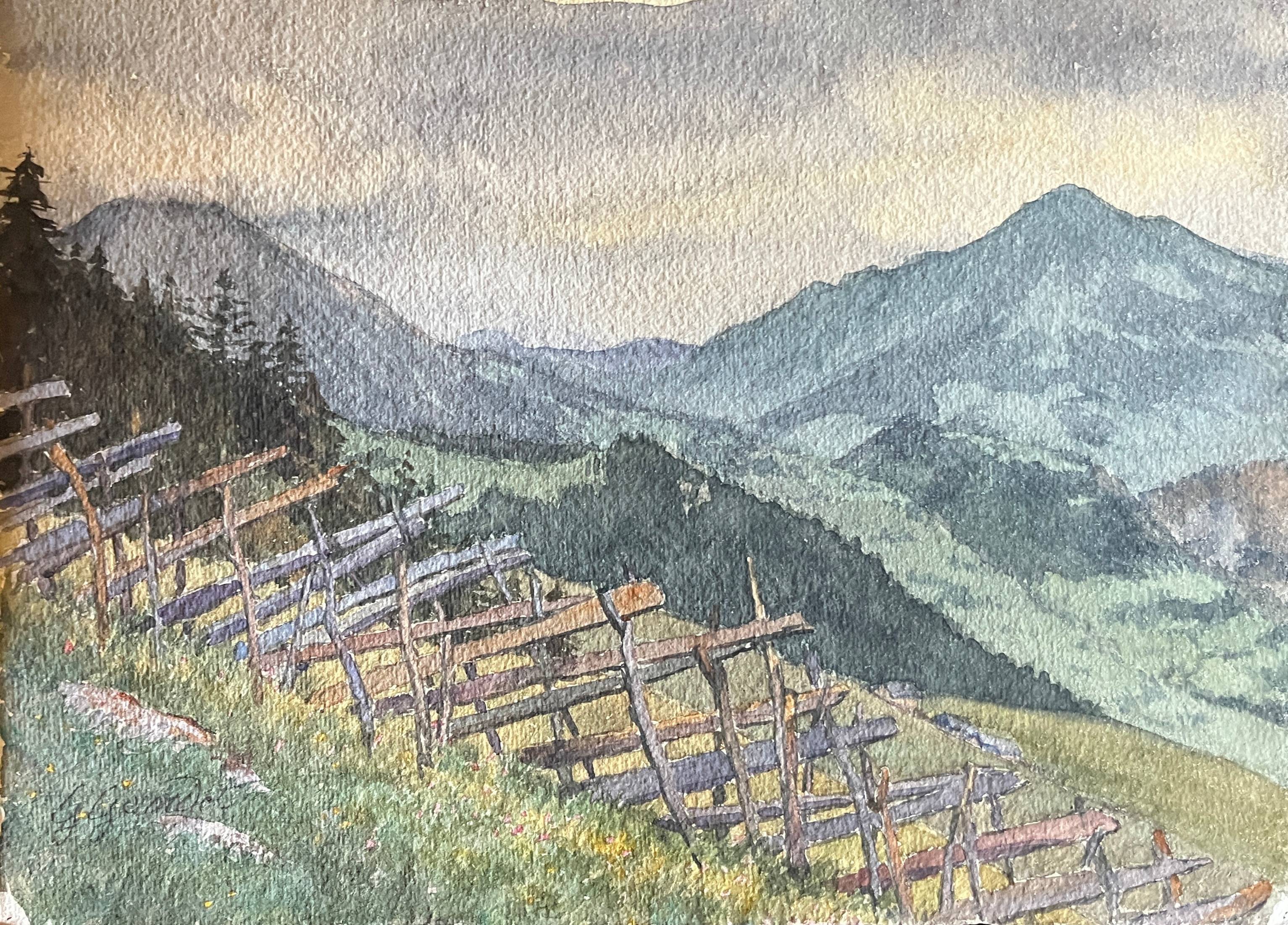 Watercolor painting by G. GIRARDOT (1856-1914) Around Leysin around 1900