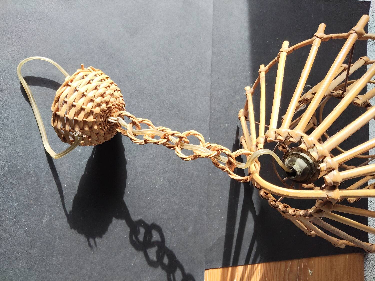 Vintage rattan pendant – France, 1970s – in the style of Louis