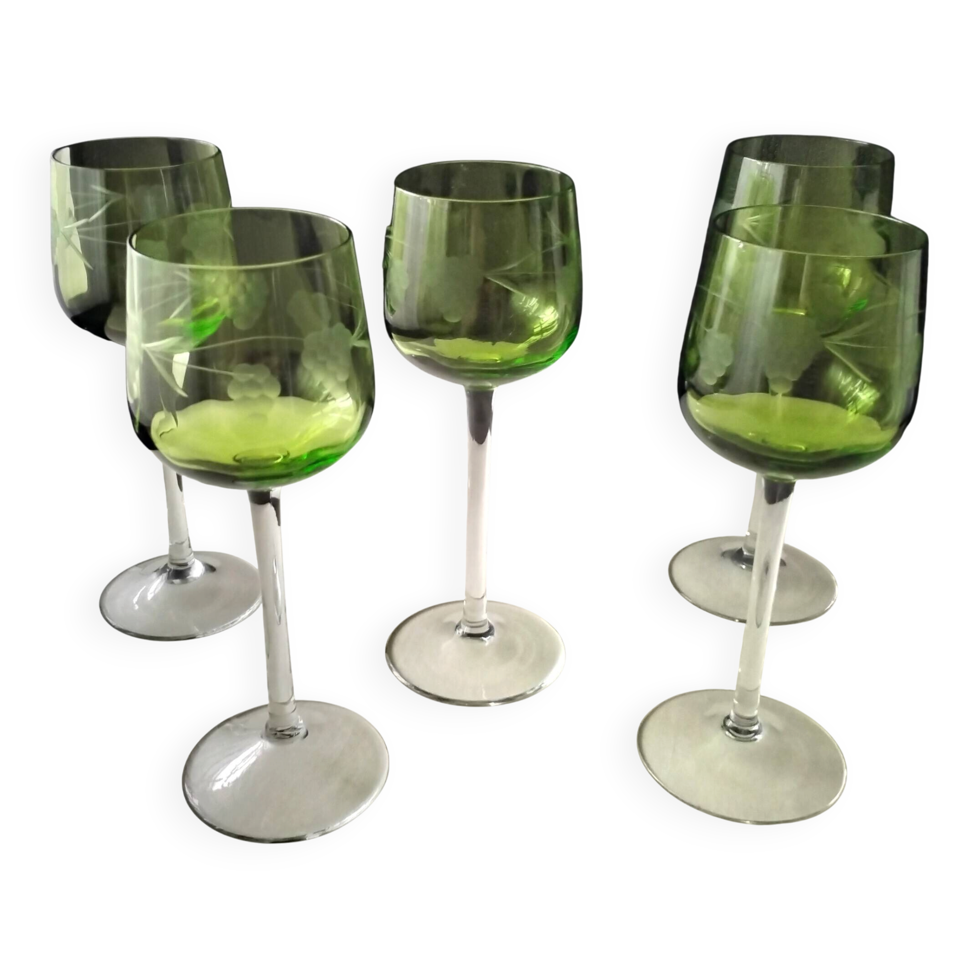 5 Alsace white wine glasses with engraved decoration
